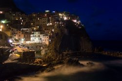 View from the promenade at night, Manarola, Italy