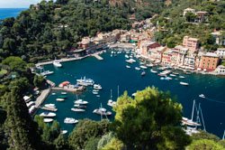 Blick vom Schloss Brown, Portofino, Italien